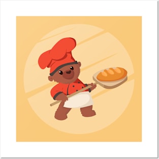 Cute Bear Baking bread Posters and Art